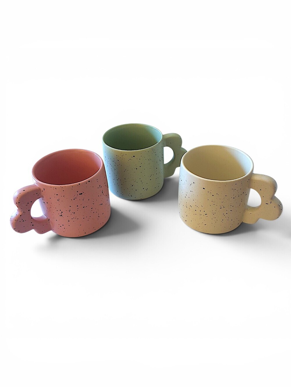 Pastel Speckled Flower Handle Mug Set – Set of 3 – 15oz